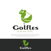 logotipo de ilustración de golf con golfista golpeando una pelota de golf, plantilla, símbolo, icono, golfista vector