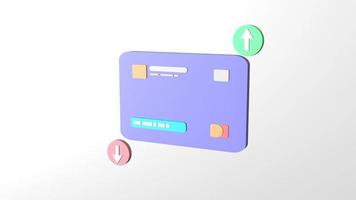 Representación 3D de tarjeta de crédito azul o púrpura para pago en línea, banca móvil en línea y transacción de pago sobre fondo blanco. Icono de tarjeta de crédito correcto para pagos sin contacto, concepto de compra online video