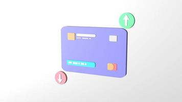 3D-rendering blauwe of paarse creditcard voor online betaling, online mobiel bankieren en betalingstransactie op witte achtergrond. correct creditcardpictogram voor contactloze betalingen, online winkelconcept video