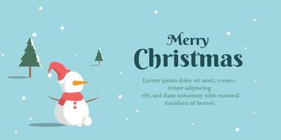 banner de feliz navidad con lindo muñeco de nieve y plantilla de vector de color suave.