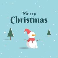 Merry Chrismas banner with cute snowman and soft color vector template.