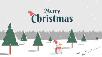 Merry Chrismas banner with cute snowman and soft color vector template.