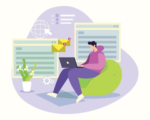 Man doing remote job illustration concept vector