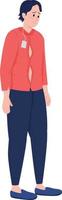 Sad customer in tight clothes semi flat color vector character