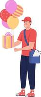 Delivery worker with present semi flat color vector character