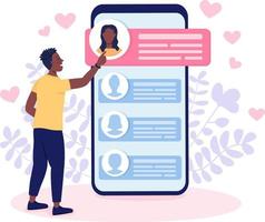 Meeting girlfriend on dating app flat concept vector illustration