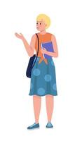 Female student in summer outfit semi flat color vector character