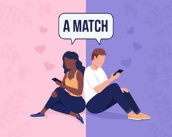 Matching with partner based on personality traits flat color vector illustration