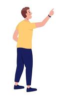 Happy man pointing with hand semi flat color vector character