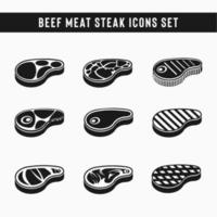 conjunto de iconos de bistec. Iconos de bistec de carne de res. imagenes vectoriales