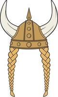 Viking helmet with braids color vector illustration