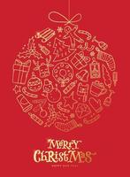 Merry Christmas card decorated with doodles and lettering quote on red backgroud. Good for posters, prints, cards, invitations, etc. EPS 10 vector