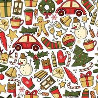 christmas seamless pattern with doodles vector