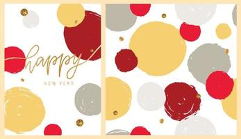 Merry Christmas and happy new year greeting card and seamless pattern decorated with abstract circles, lettering quote and confetti. Good for invitations, posters, prints, etc. EPS 10