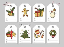 set of christmas presents and gifts labels, tags with doodles and copy space vector