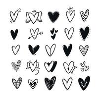 set of 25 cute hand drawn hearts isolated on white background. Good for stickers, prints, tags, icons, scribble, scrapbooking, Valentine's day decor, etc. EPS 10