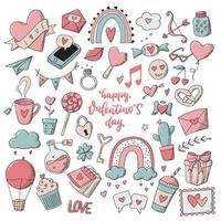 cute set of Valentine's day doodles clipart isolated on white background. Good for prints, stickers, icons, labels, tags, signs, cards, planner decor and scrapbooking. EPS 10