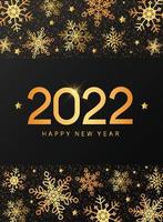 creative gold text 2022 Happy new year decorated with horizontal borders on black background. Good for posters, invitations, cards, prints, templates, etc. EPS 10 vector