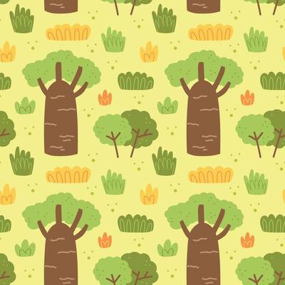 Natural parkland forest bushes Seamless pattern texture background Vector design for children Editable background