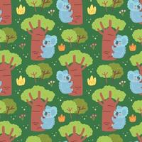 Wild animals endangered species Seamless pattern texture background Koala bear on the tree Vector design for children Editable background