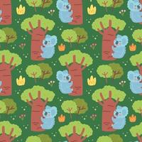 Wild animals endangered species Seamless pattern texture background Koala bear on the tree Vector design for children Editable background