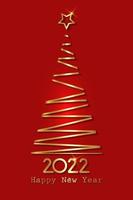 Gold stylized Christmas tree, 2022 New Year, golden luxury logo icon festive, vector isolated on green background