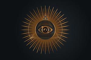 símbolo masónico sagrado. todo ojo que ve, el tercer ojo. el ojo de la providencia, dentro de la pirámide triangular. nuevo orden mundial. icono de oro alquimia, religión, espiritualidad, ocultismo. vector aislado o negro