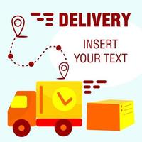 Online delivery service, online order tracking, home and office delivery. A truck, a scooter, a masked courier. Vector illustration