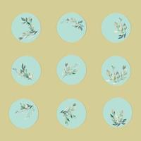 Round icons with flowers, blue background. vector