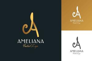 Elegant and Minimal Letter A Logo Design in Gold Gradient. Handwritten Signature Logo for Identity vector