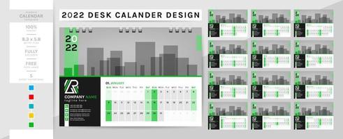 calendario de escritorio y plantilla de diario planificador para el año 2022. este elegante y creativo calendario es imprescindible para su hogar y oficina. Colorwork de 2 temas, negro y otros. la semana de 12 páginas comienza el domingo. vector