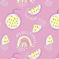 Abstract fruit seamless pattern. Creative colorful background with watermelon. Hand drawn doodle shapes. Vector illustration