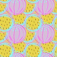 Abstract fruit seamless pattern. Creative colorful background with watermelon. Hand drawn doodle shapes. Vector illustration