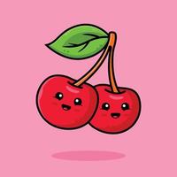 Cute cherry cartoon icon illustration vector