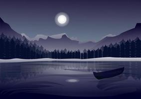 Snow Mountain With Boat Landscape Flat Illustration vector