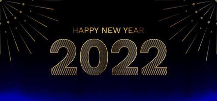 Luxury Happy New Year 2022 with gold numbers on dark blue background. Christmas invitation greeting card design vector