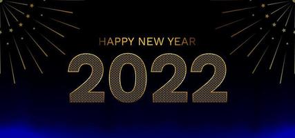 Luxury Happy New Year 2022 with gold numbers on dark blue background. Christmas invitation greeting card design vector