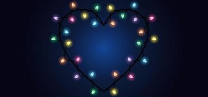 Dark blue abstract background with colorful lights decoration and heart frame vector
