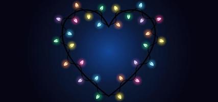 Dark blue abstract background with colorful lights decoration and heart frame vector