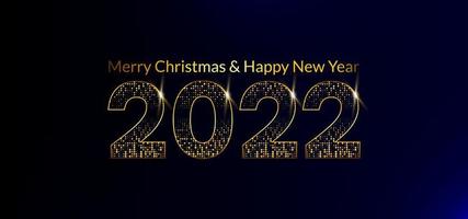 Luxury Happy New Year 2022 with gold numbers on dark blue background. Christmas invitation greeting card design vector