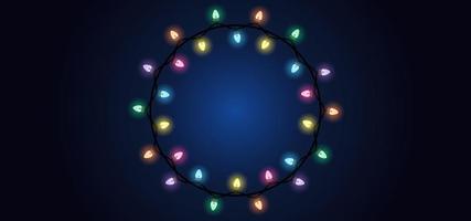 Dark blue abstract background with colorful lights decoration and circle frame vector
