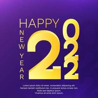 nique Happy New Year 2022 invitation greeting card design with gold numbers on purple blue background vector