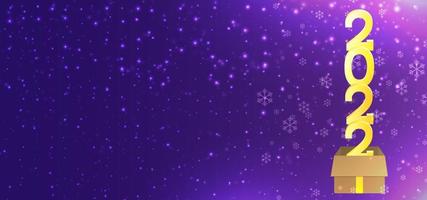 3d render of a glowing symbol glittering on a light. Happy New Year 2022 vector background concept with box and purple blue