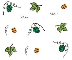 seamless beer pattern with beer barrel and hops vector