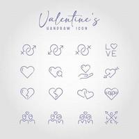 Valentine's handraw icon set vector