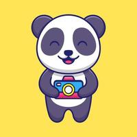 Cute Panda Holding Camera Cartoon Vector Icon Illustration. Animal Character Mascot Flat Concept.
