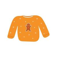 Cute sweater with gingerbread man and pattern. Hand drawn clothes isolated on white background. Cartoon style. Vector illustration