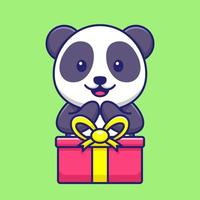 Panda lindo con la ilustración del icono del vector de la historieta de la caja de regalo. concepto de mascota animal vector aislado. estilo de dibujos animados plana