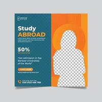 Study abroad social media post, education web banner square flyer template vector