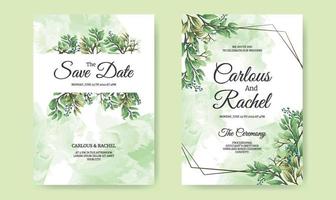 Beautiful leaves wedding invitation card set vector